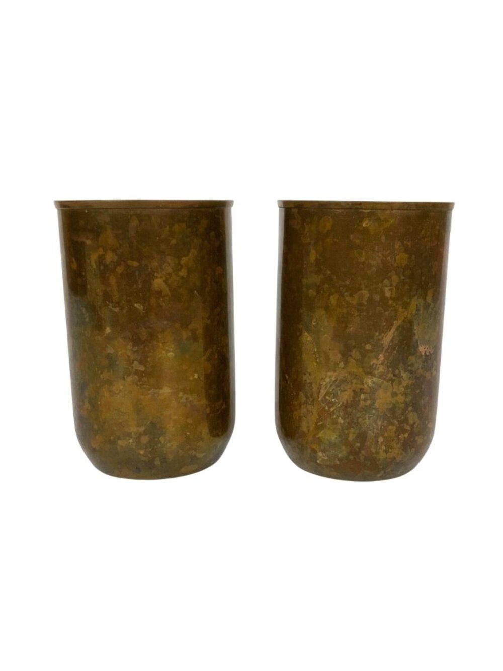 Set Of 2 Vintage Copper Drink Cups Patina Finish Rustic Design Cylindrical Shape
